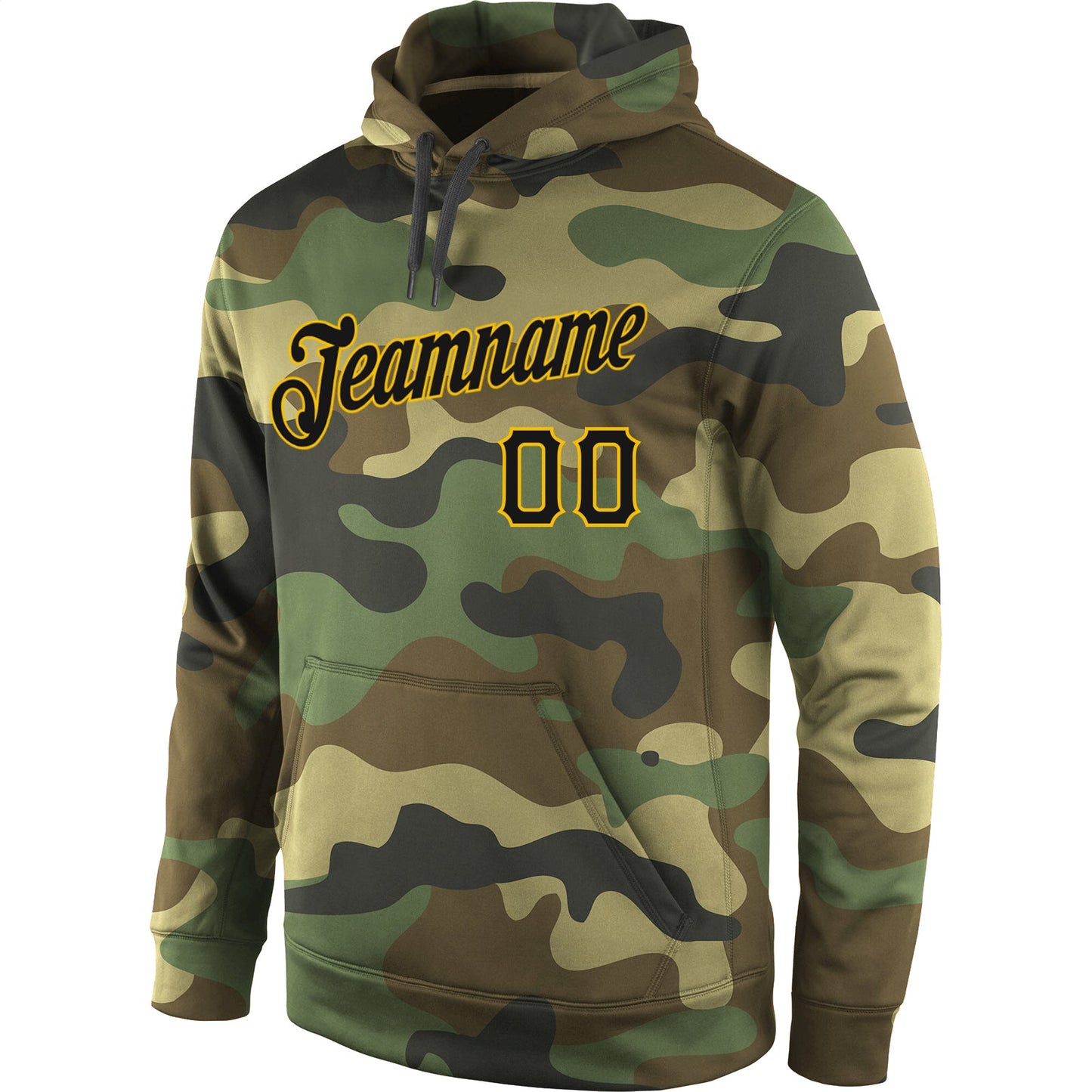 Custom Stitched Camo Black-Gold Sports Pullover Sweatshirt Salute To Service Hoodie view 2