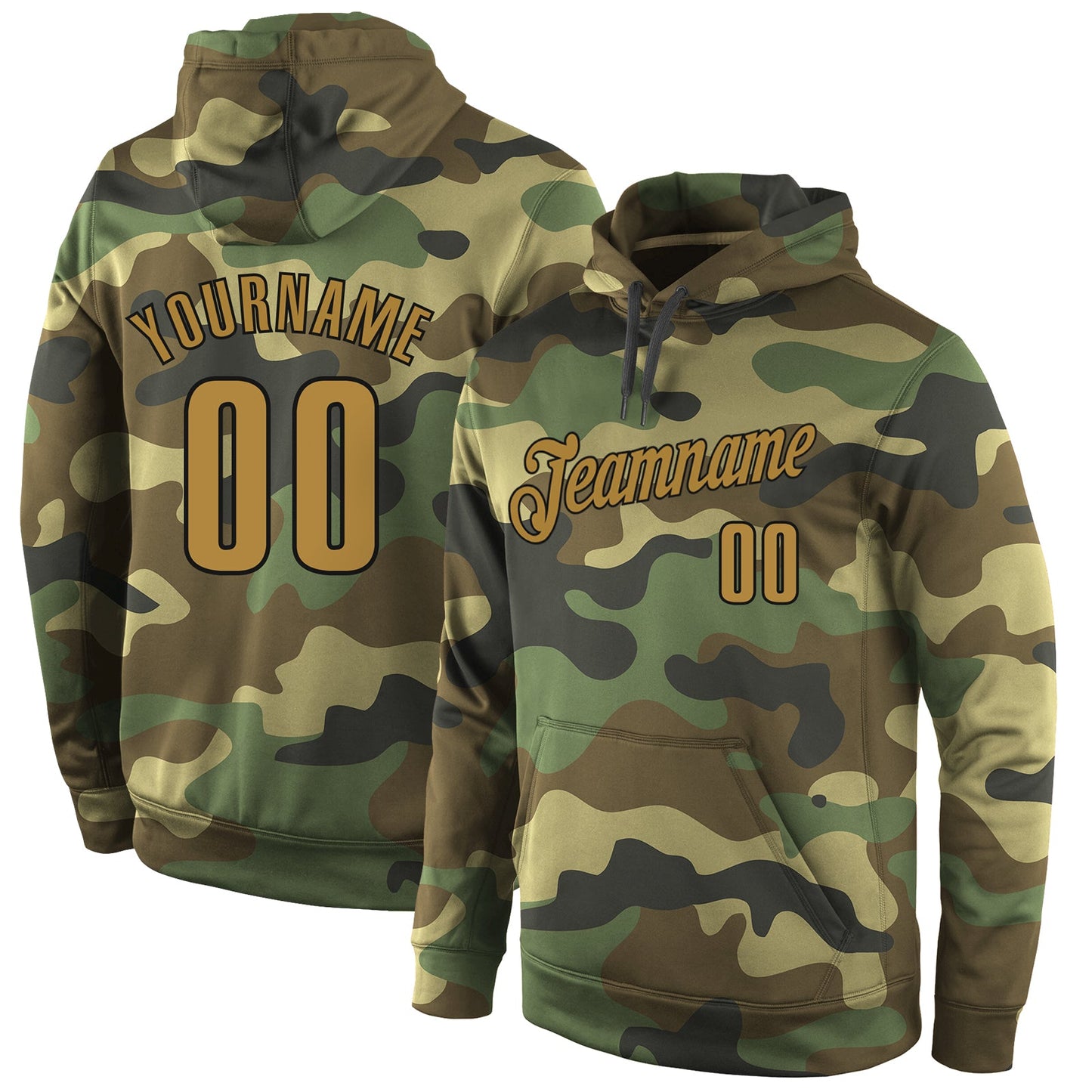 Custom Stitched Camo Old Gold-Black Sports Pullover Sweatshirt Salute To Service Hoodie - Main View