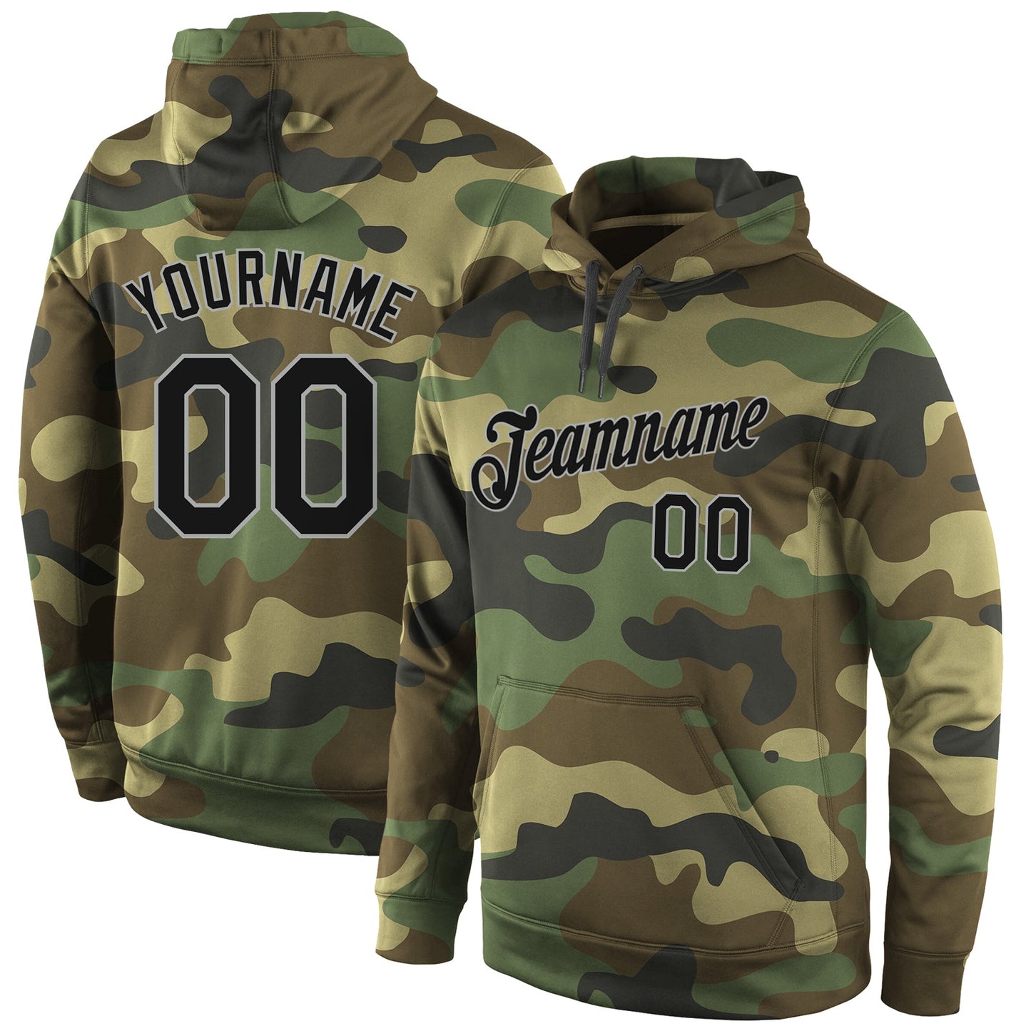 Custom Stitched Camo Black-Gray Sports Pullover Sweatshirt Salute To Service Hoodie - Main View
