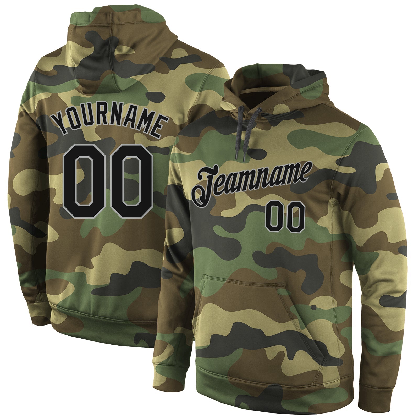 Custom Stitched Camo Black-Gray Sports Pullover Sweatshirt Salute To Service Hoodie - Main View