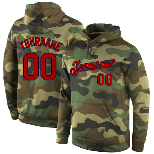 Custom Stitched Camo Red-Navy Sports Pullover Sweatshirt Salute To Service Hoodie - Main View
