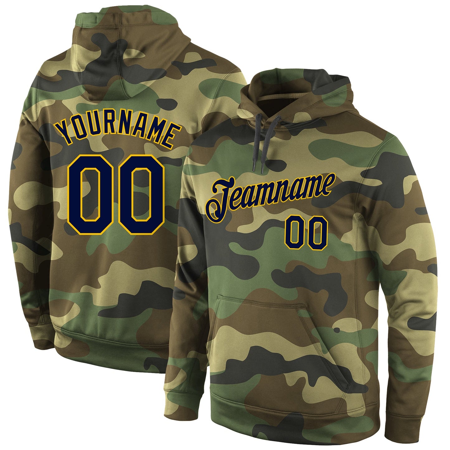 Custom Stitched Camo Navy-Gold Sports Pullover Sweatshirt Salute To Service Hoodie - Main View