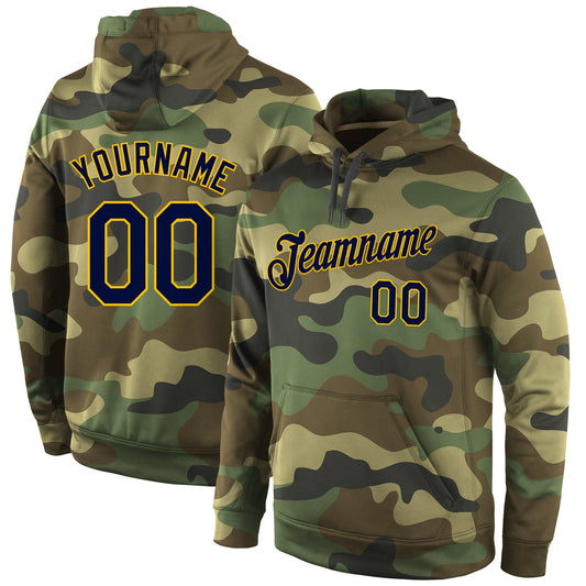 Custom Stitched Camo Navy-Gold Sports Pullover Sweatshirt Salute To Service Hoodie - Main View