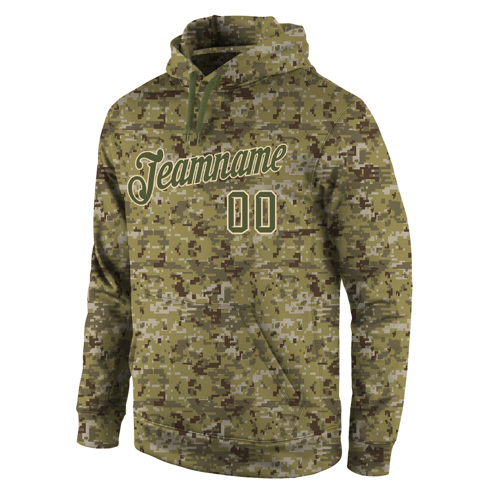 Custom Stitched Camo Olive-Cream Sports Pullover Sweatshirt Salute To Service Hoodie view 2