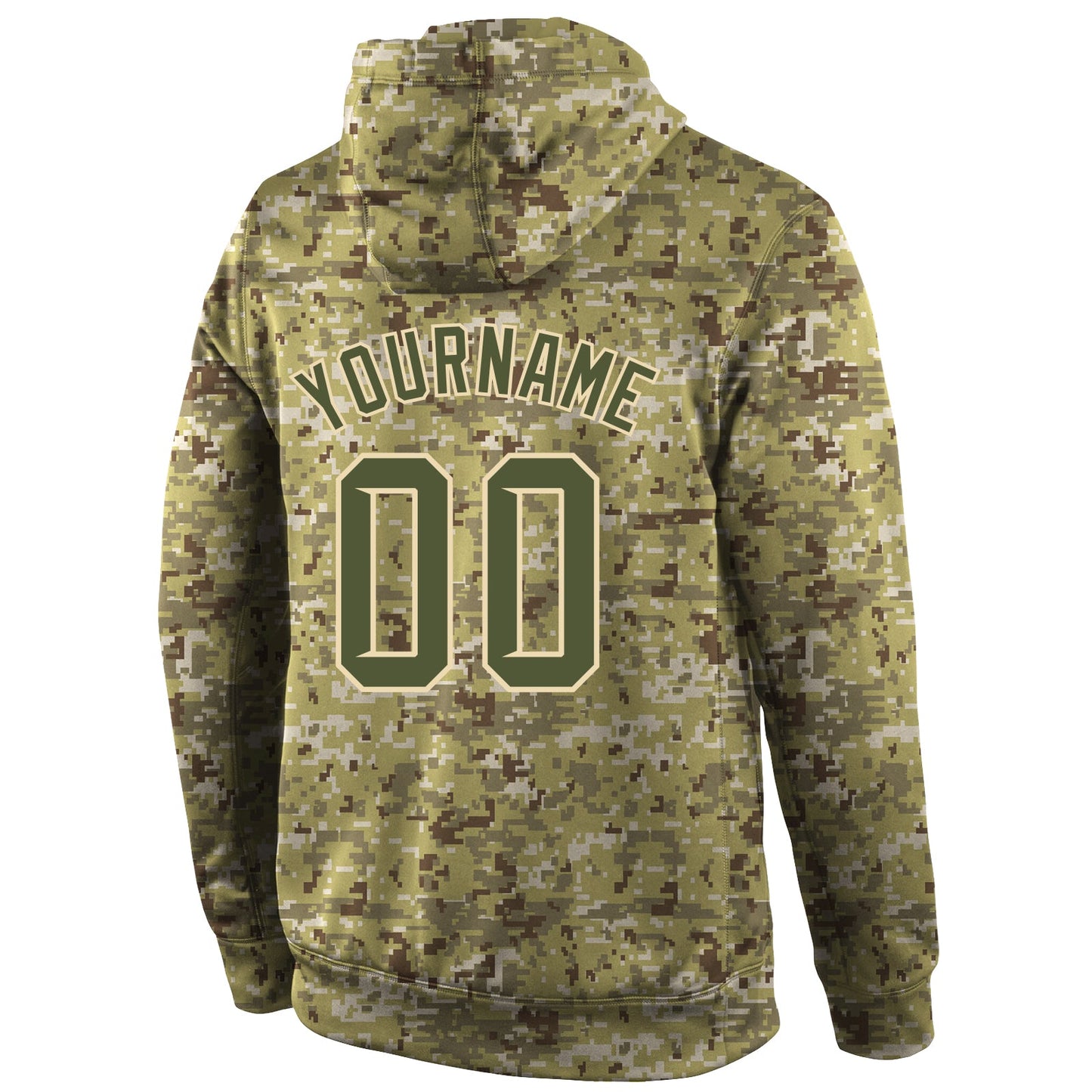 Custom Stitched Camo Olive-Cream Sports Pullover Sweatshirt Salute To Service Hoodie view 3