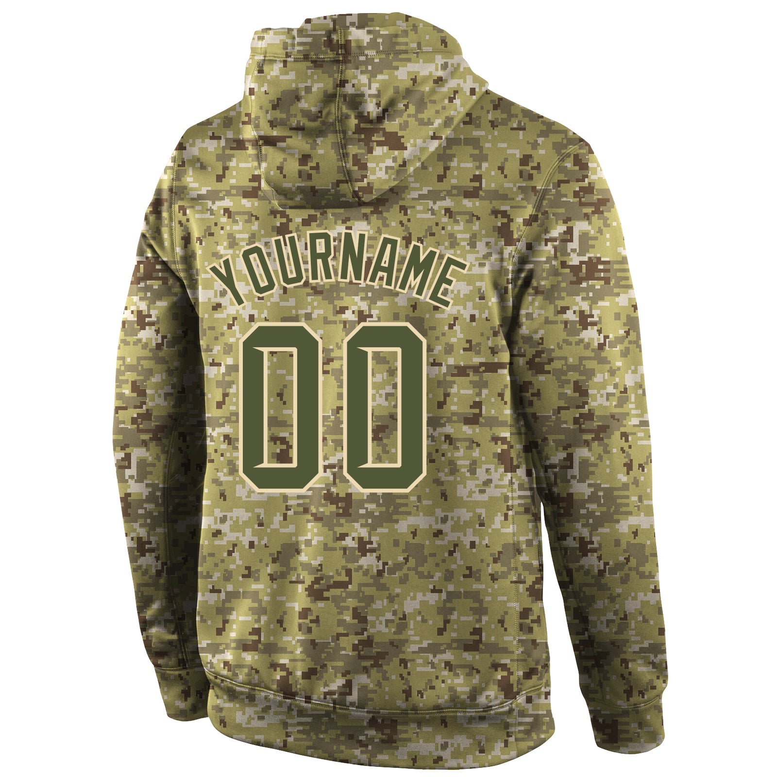 Custom Stitched Camo Olive-Cream Sports Pullover Sweatshirt Salute To Service Hoodie view 3