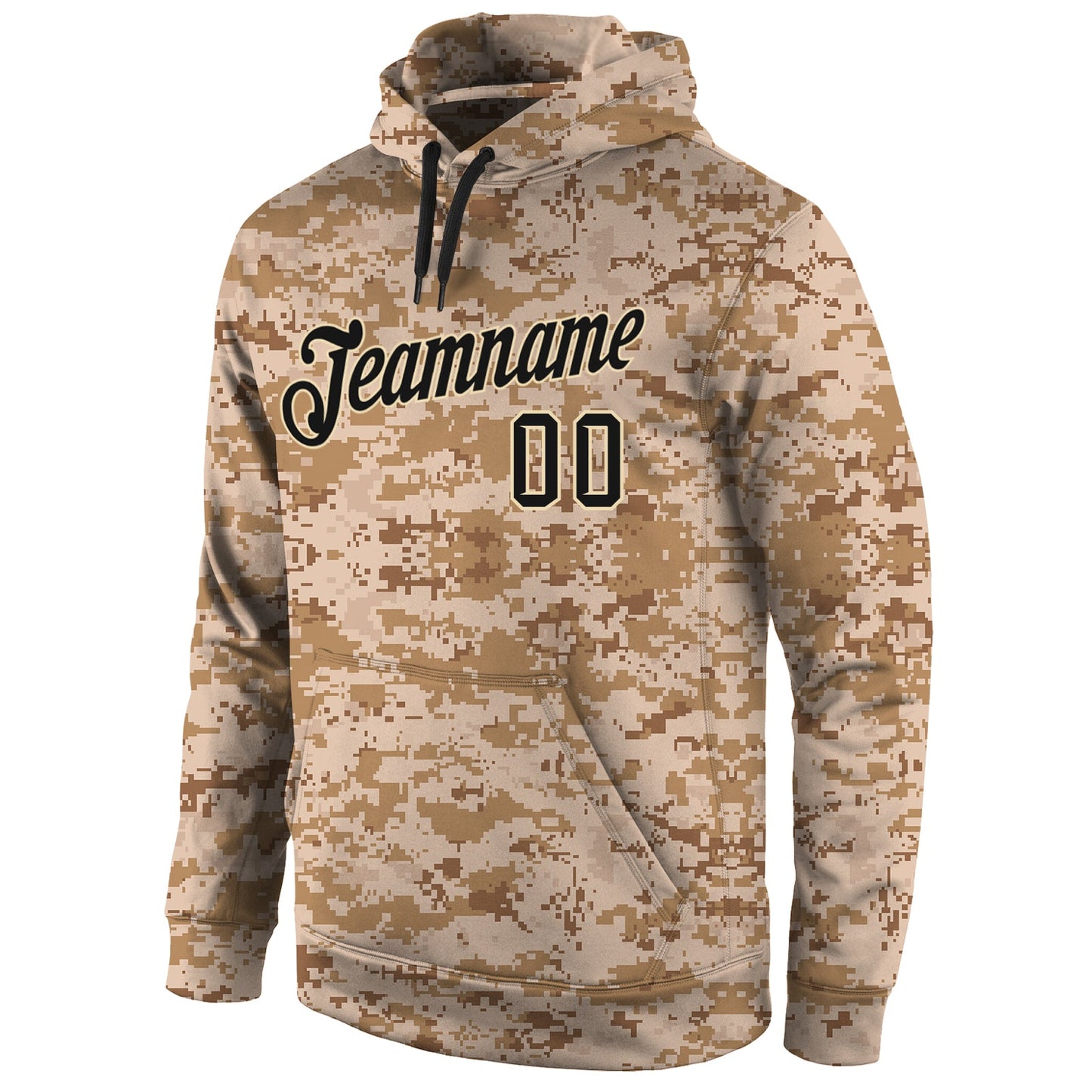 Custom Stitched Camo Black-Cream Sports Pullover Sweatshirt Salute To Service Hoodie view 2