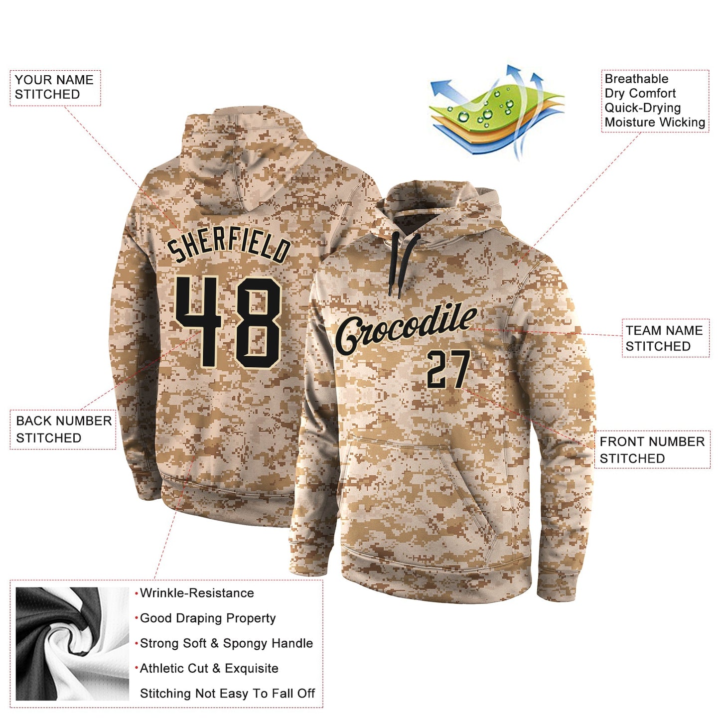 Custom Stitched Camo Black-Cream Sports Pullover Sweatshirt Salute To Service Hoodie view 4
