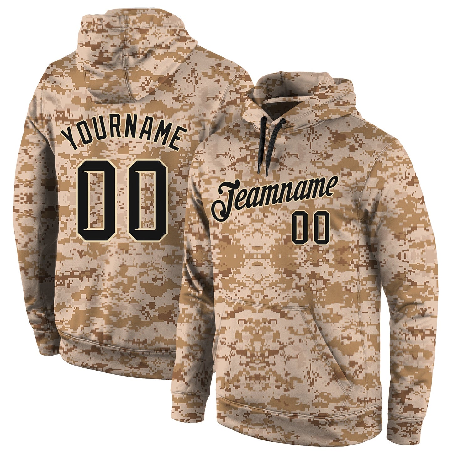 Custom Stitched Camo Black-Cream Sports Pullover Sweatshirt Salute To Service Hoodie - Main View