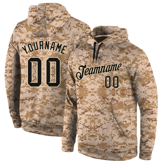 Custom Stitched Camo Black-Cream Sports Pullover Sweatshirt Salute To Service Hoodie - Main View