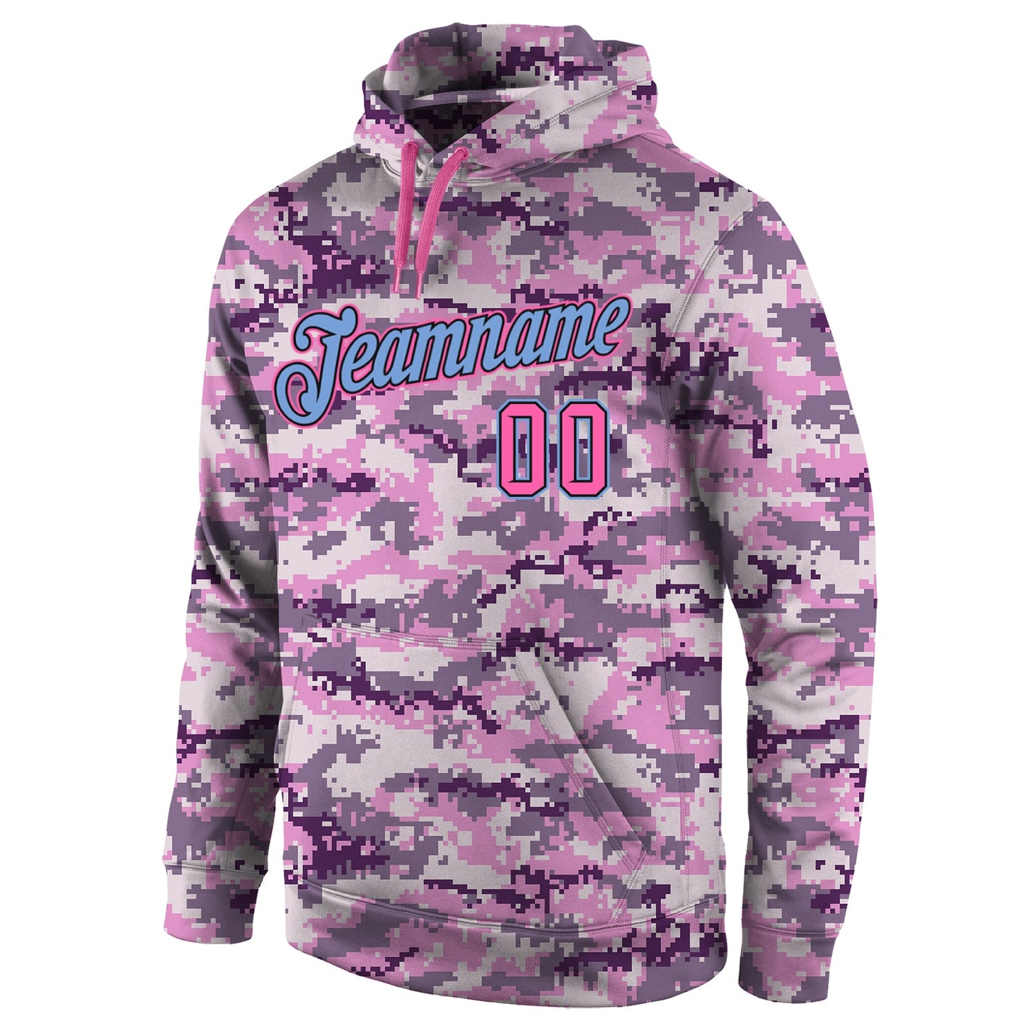 Custom Stitched Camo Pink-Light Blue Sports Pullover Sweatshirt Salute To Service Hoodie view 2