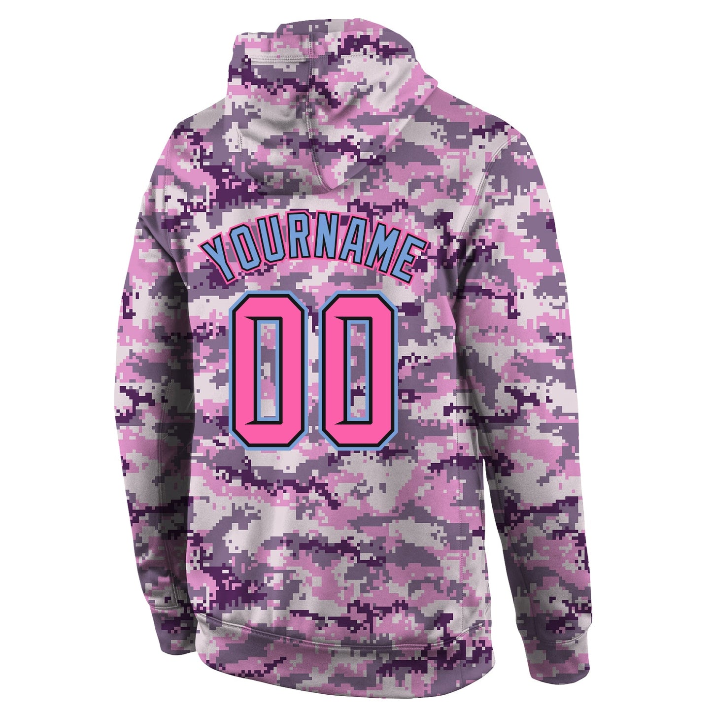 Custom Stitched Camo Pink-Light Blue Sports Pullover Sweatshirt Salute To Service Hoodie view 3