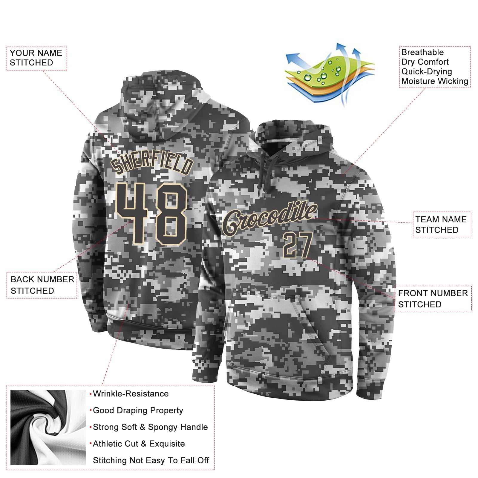 Custom Stitched Camo Steel Gray-Cream Sports Pullover Sweatshirt Salute To Service Hoodie view 4