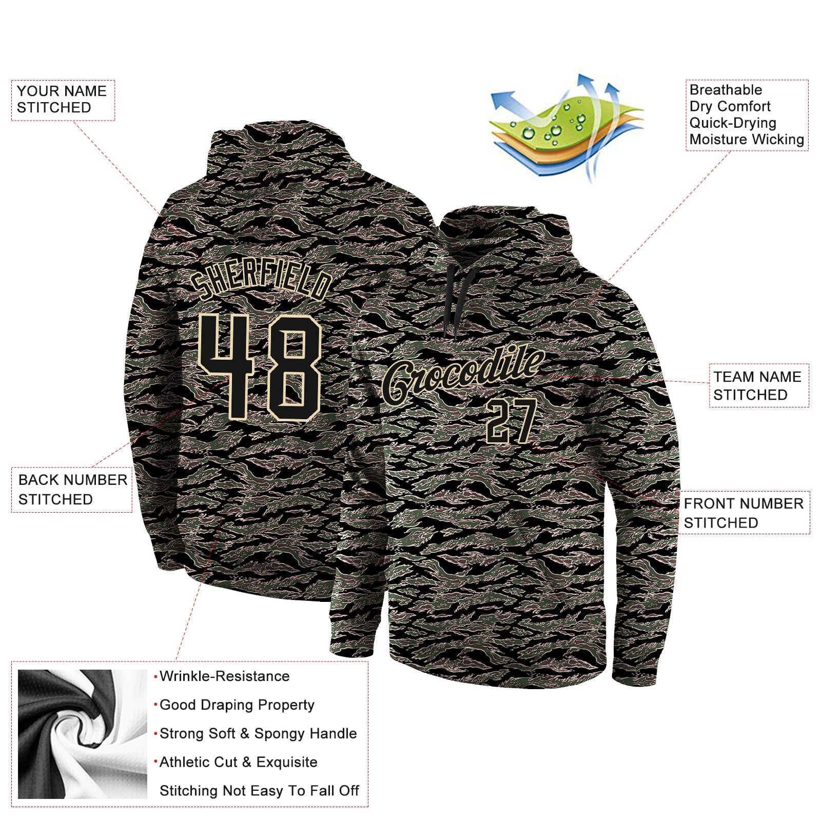Custom Stitched Camo Black-Cream Sports Pullover Sweatshirt Salute To Service Hoodie view 4