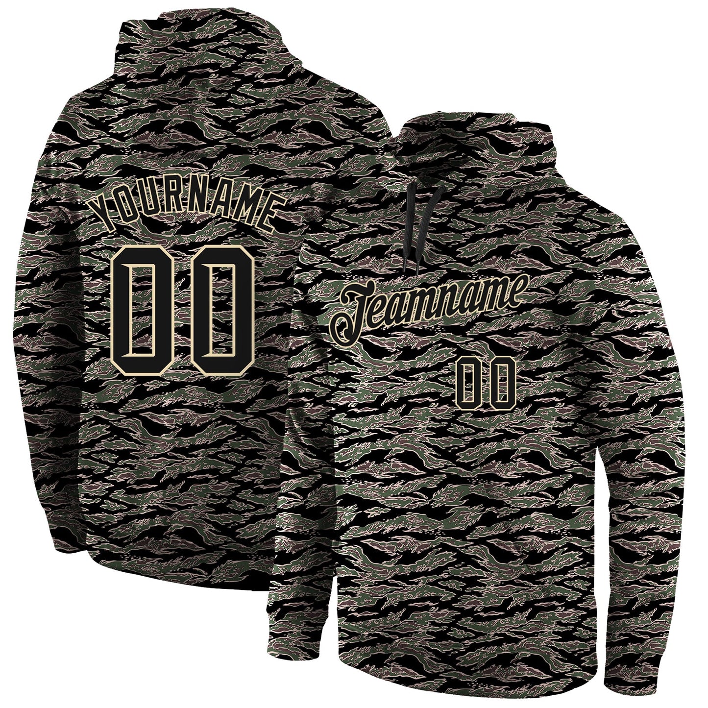 Custom Stitched Camo Black-Cream Sports Pullover Sweatshirt Salute To Service Hoodie - Main View