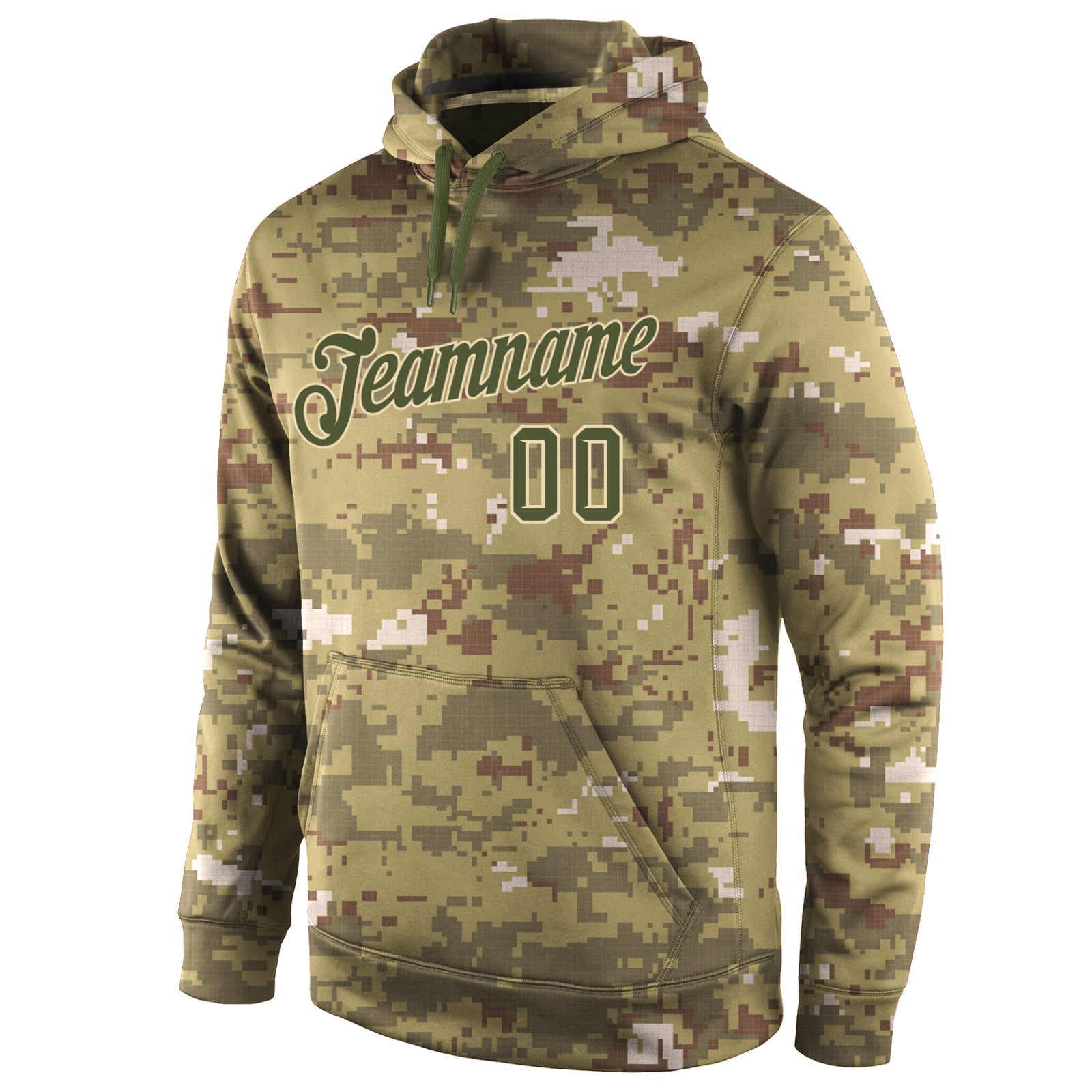 Custom Stitched Camo Olive-Cream Sports Pullover Sweatshirt Salute To Service Hoodie view 2