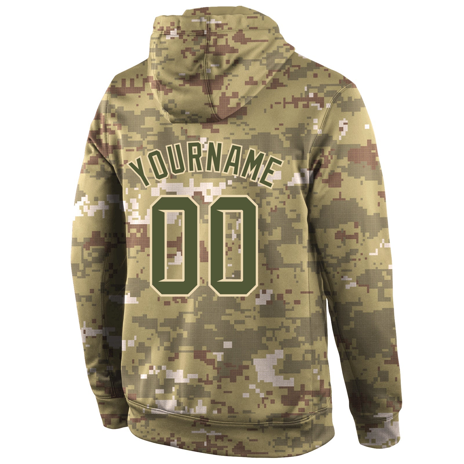 Custom Stitched Camo Olive-Cream Sports Pullover Sweatshirt Salute To Service Hoodie view 3