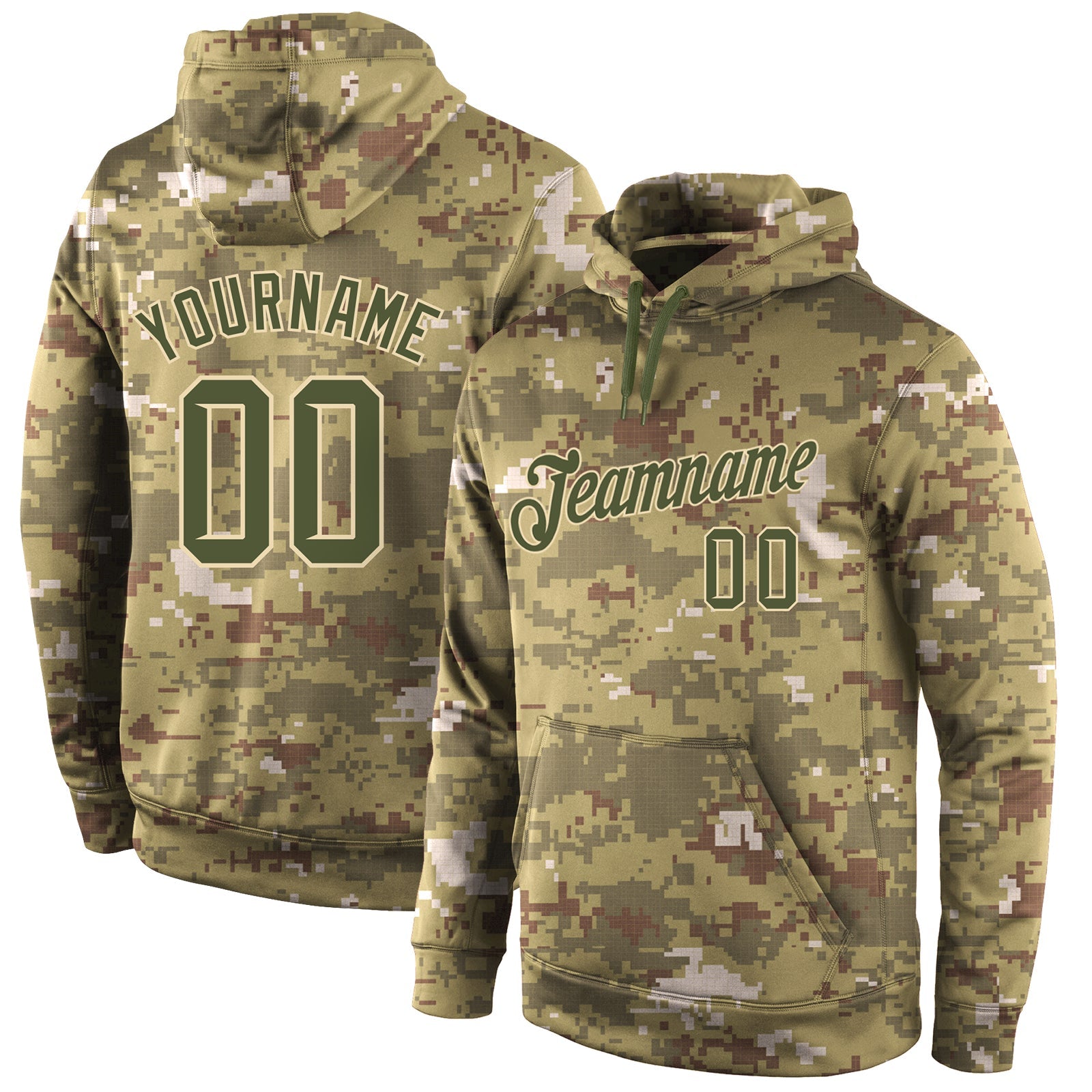 Custom Stitched Camo Olive-Cream Sports Pullover Sweatshirt Salute To Service Hoodie - Main View