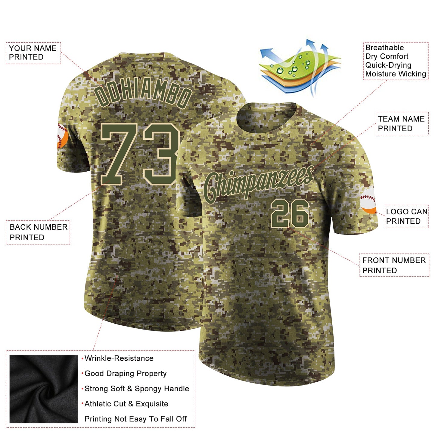 Custom Camo Olive-Cream Performance Salute To Service T-Shirt view 2