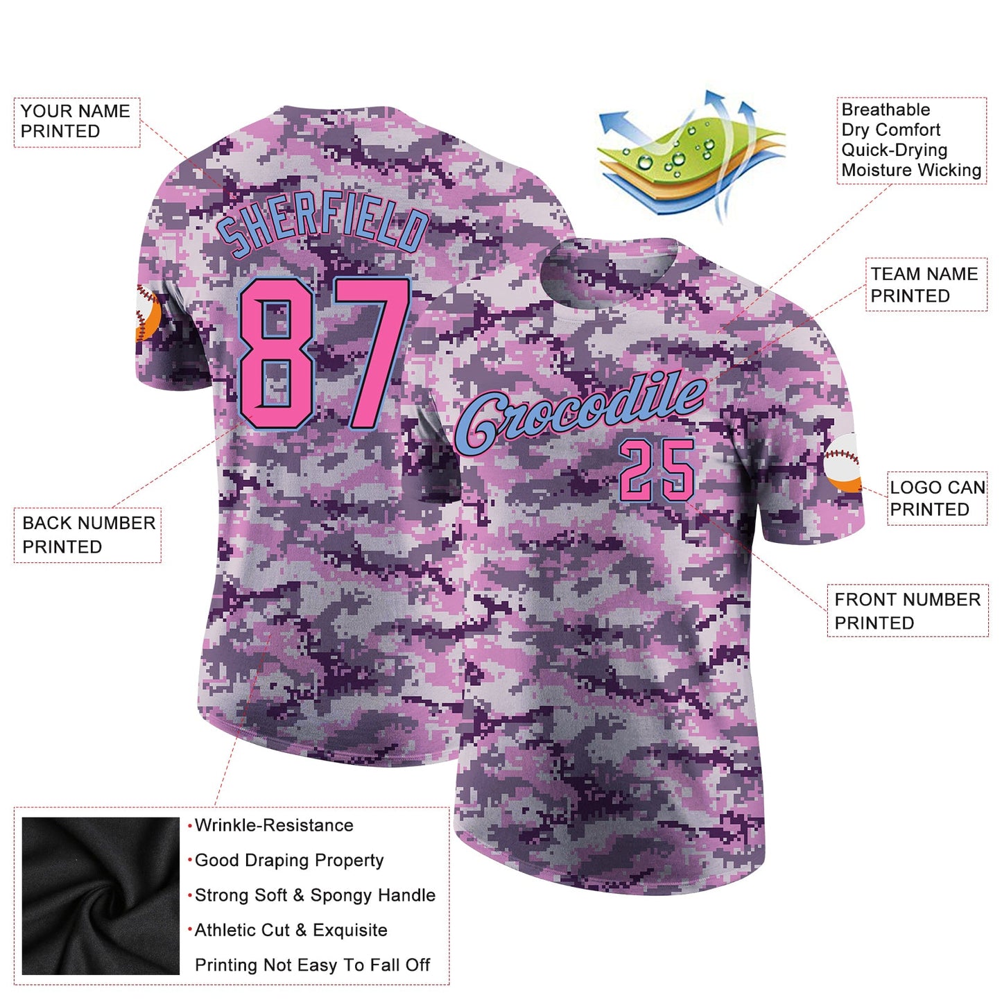 Custom Camo Pink-Light Blue Performance Salute To Service T-Shirt view 2