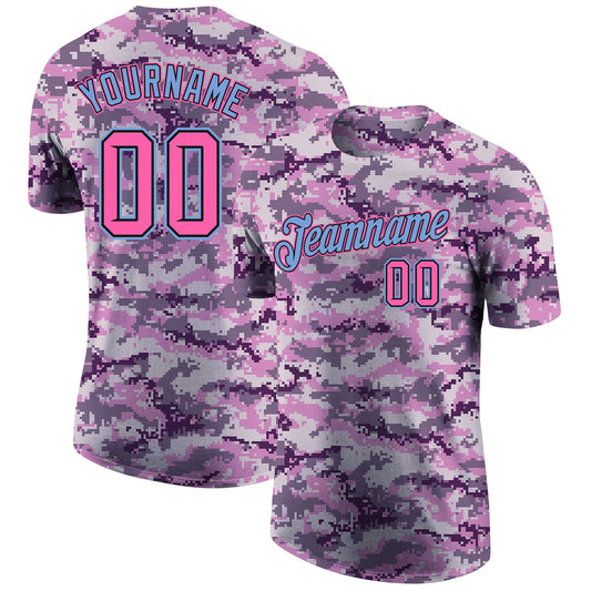 Custom Camo Pink-Light Blue Performance Salute To Service T-Shirt - Main View