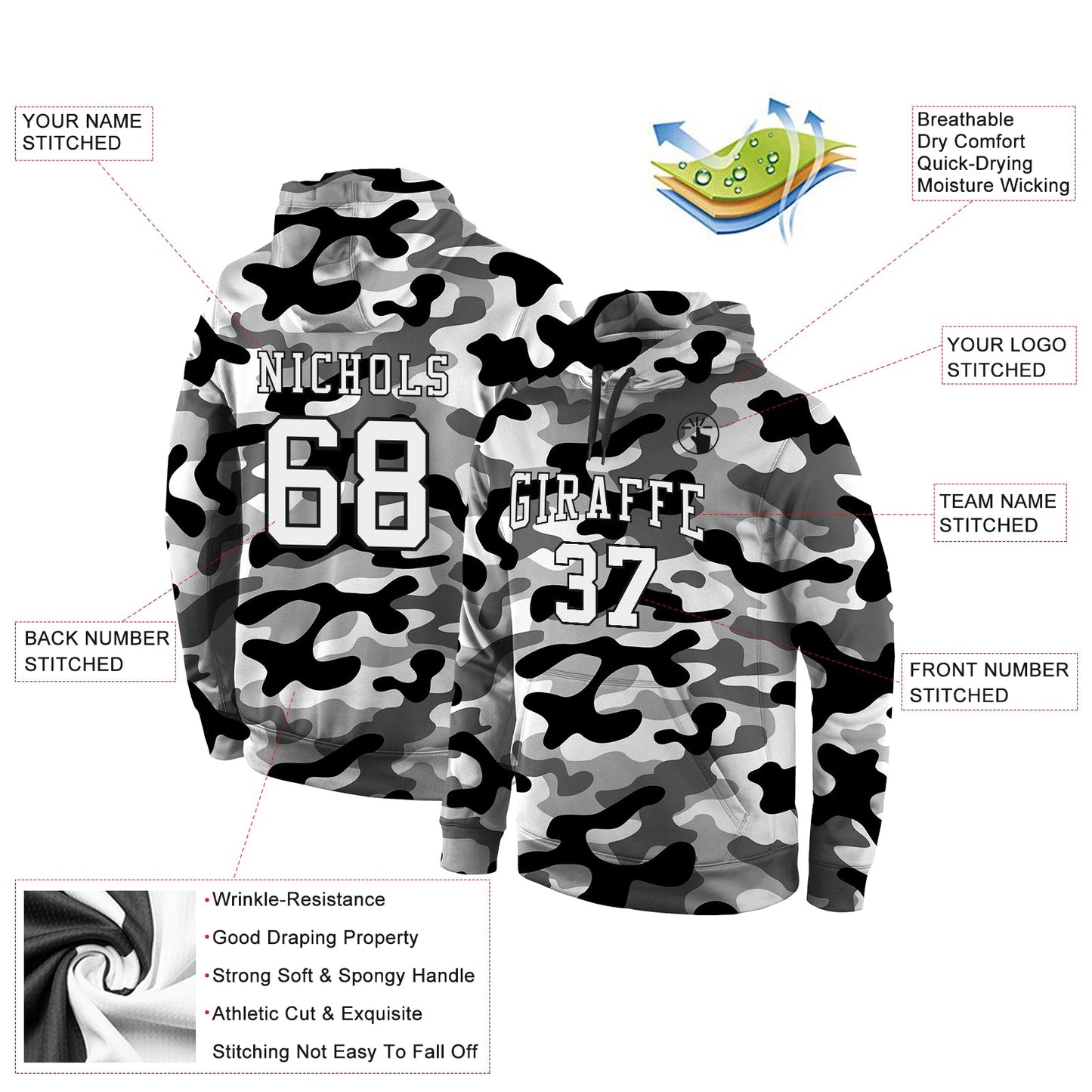 Custom Stitched Camo White-Black 3D Sports Pullover Sweatshirt Salute To Service Hoodie view 2