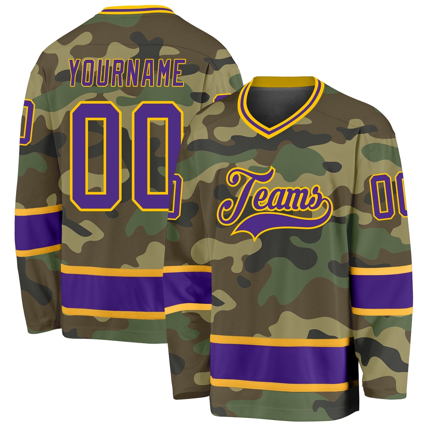 Custom Camo Purple-Gold Salute To Service Hockey Jersey - Main View