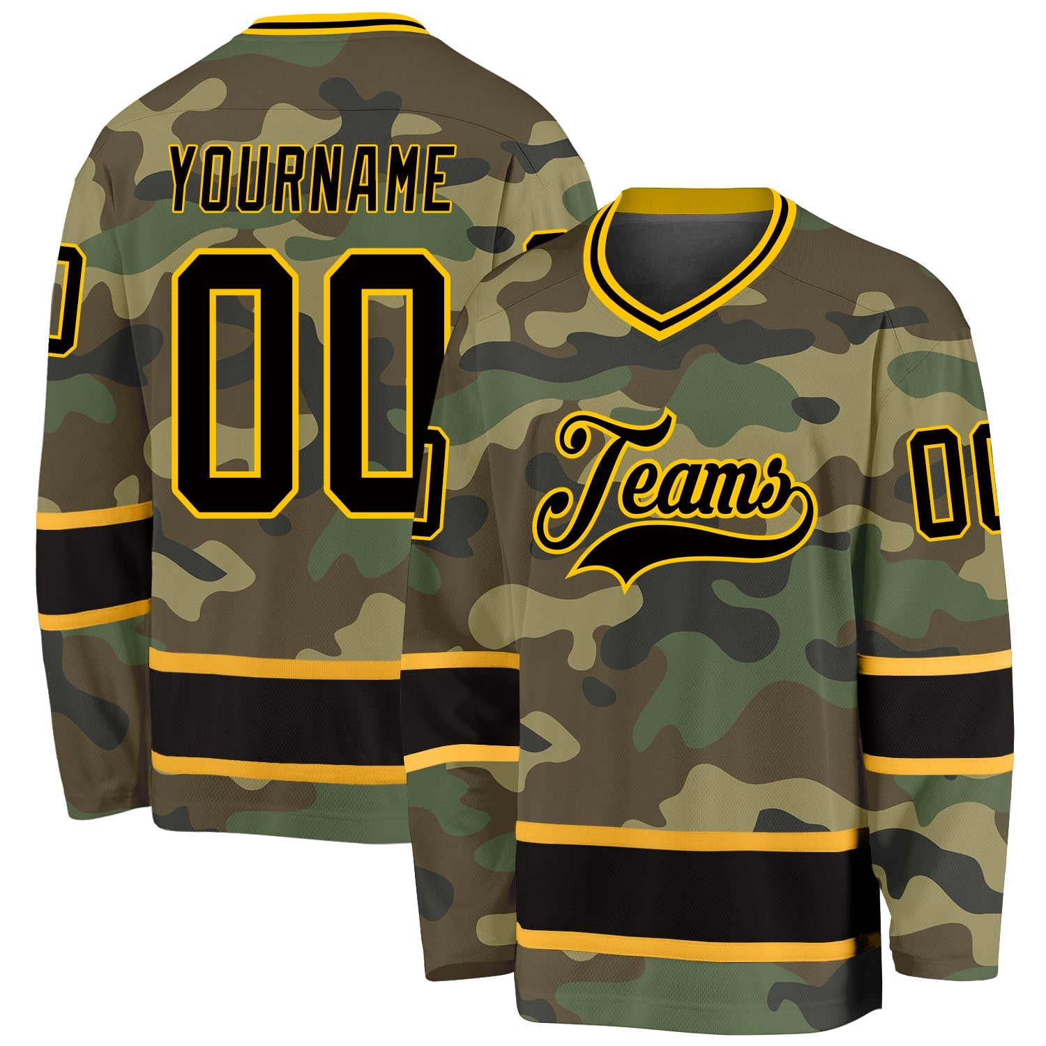 Custom Camo Black-Gold Salute To Service Hockey Jersey - Main View