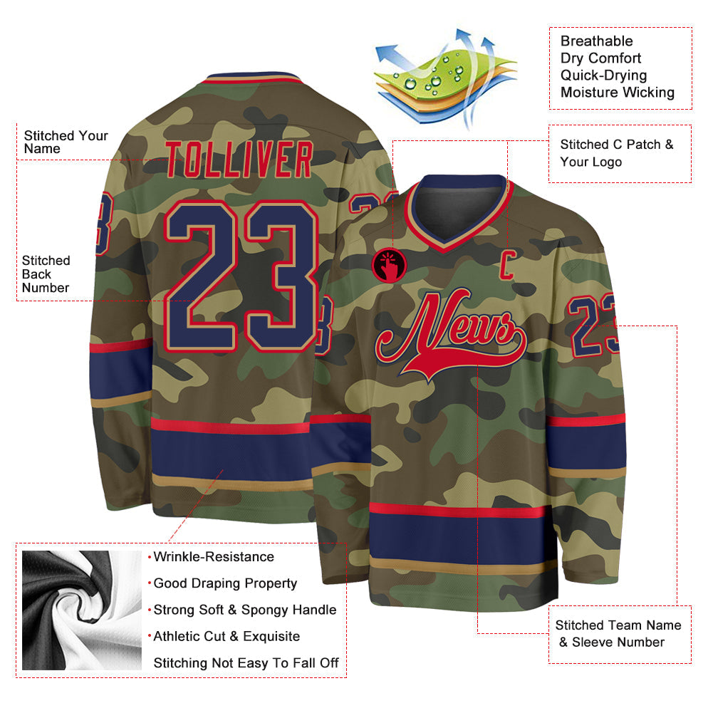 Custom Camo Navy-Red Salute To Service Hockey Jersey view 2