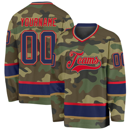 Custom Camo Navy-Red Salute To Service Hockey Jersey - Main View