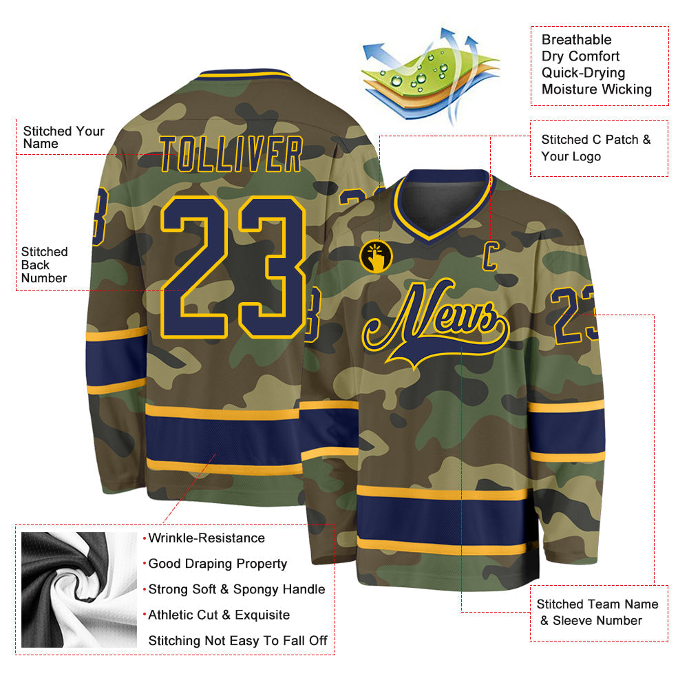 Custom Camo Navy-Gold Salute To Service Hockey Jersey view 2