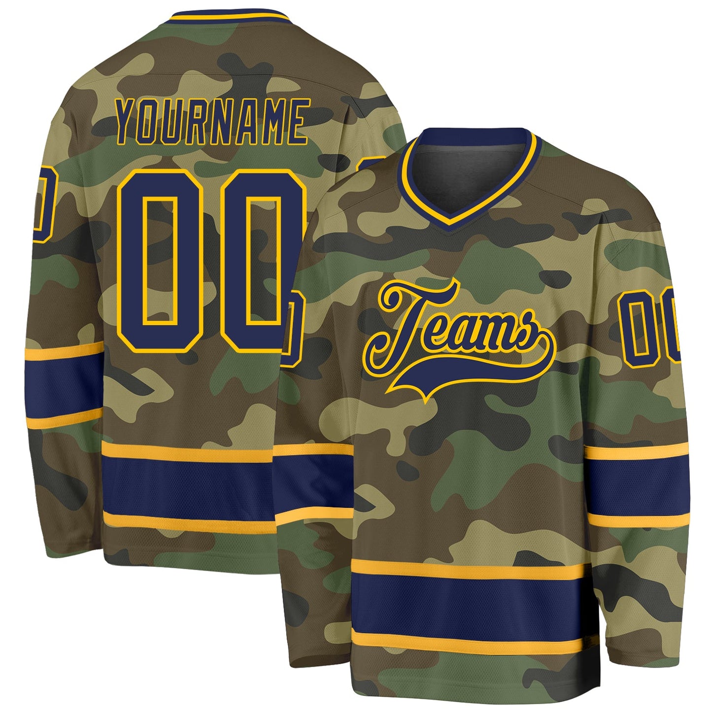 Custom Camo Navy-Gold Salute To Service Hockey Jersey - Main View
