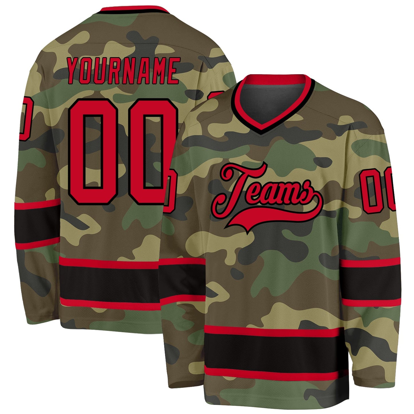 Custom Camo Red-Black Salute To Service Hockey Jersey - Main View