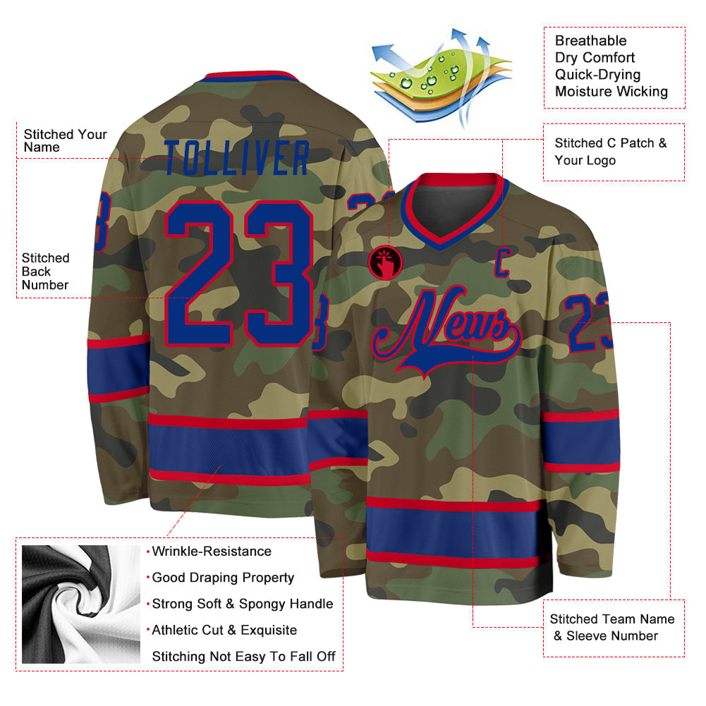 Custom Camo Royal-Red Salute To Service Hockey Jersey view 2