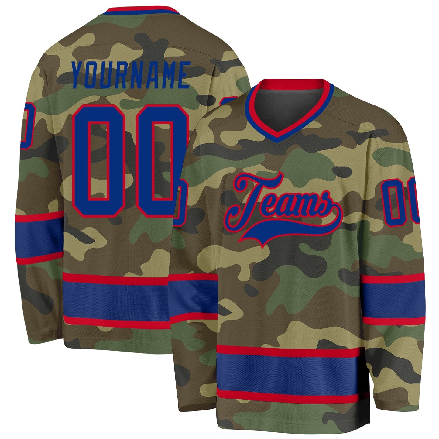 Custom Camo Royal-Red Salute To Service Hockey Jersey - Main View