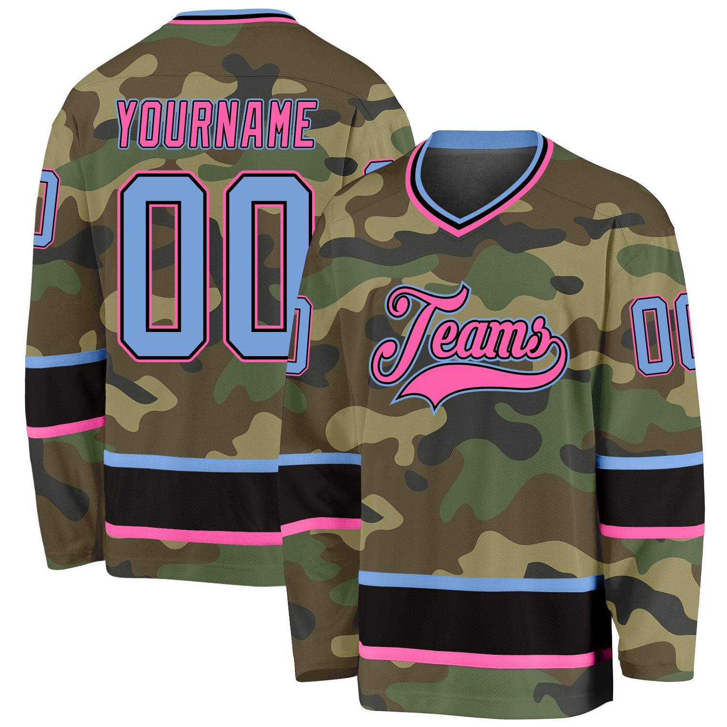 Custom Camo Light Blue-Pink Salute To Service Hockey Jersey - Main View