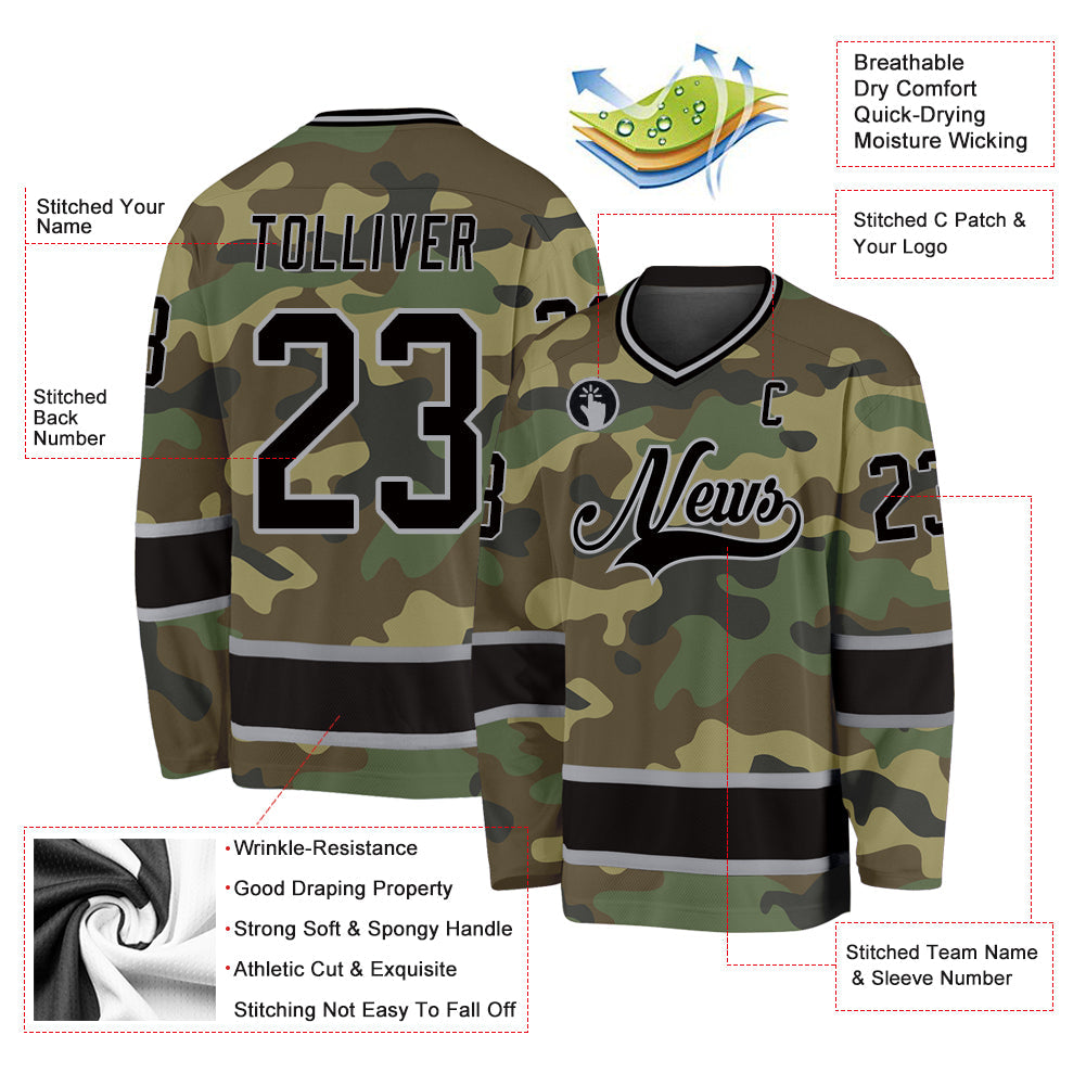 Custom Camo Black-Gray Salute To Service Hockey Jersey view 2