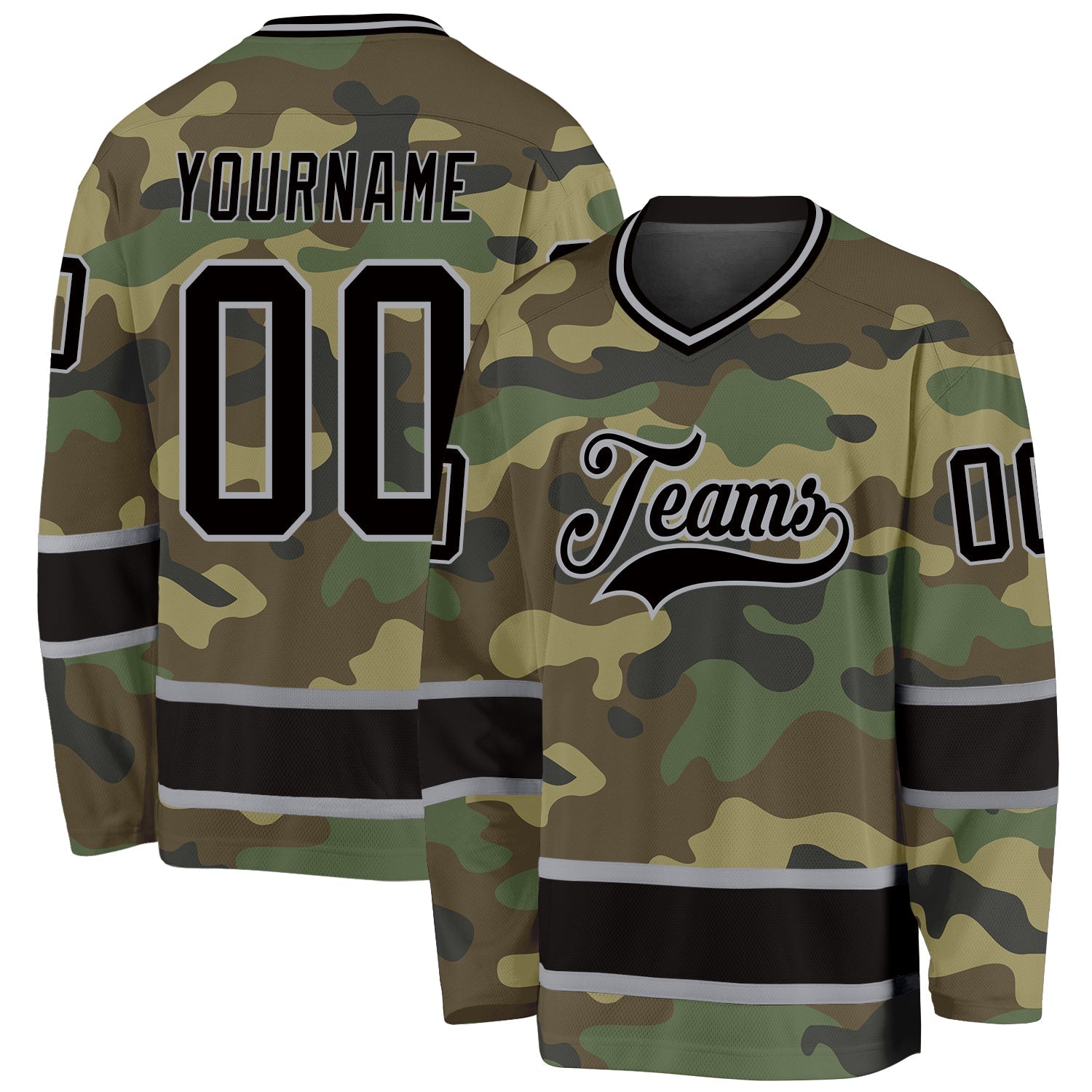Custom Camo Black-Gray Salute To Service Hockey Jersey - Main View