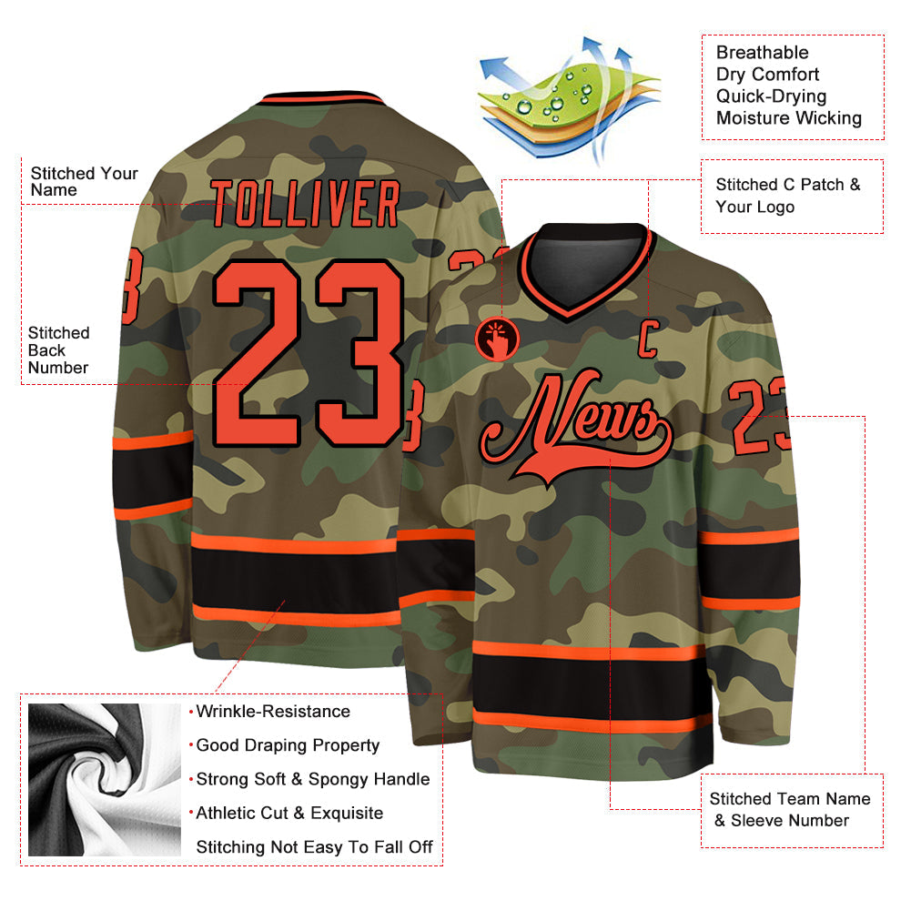 Custom Camo Orange-Black Salute To Service Hockey Jersey view 2