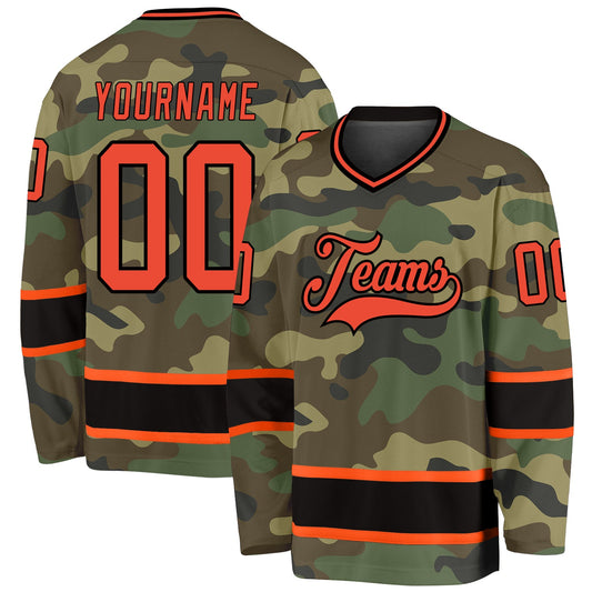 Custom Camo Orange-Black Salute To Service Hockey Jersey - Main View