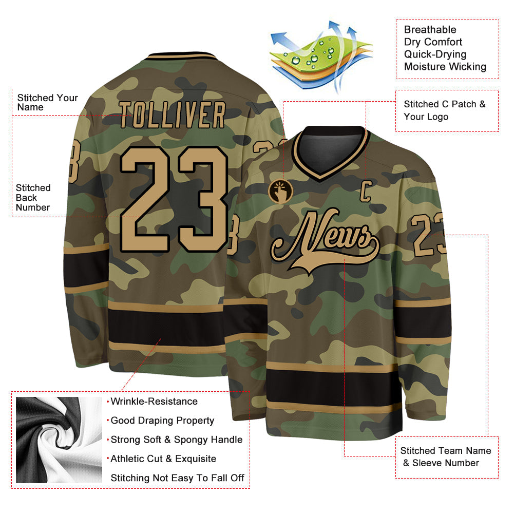 Custom Camo Old Gold-Black Salute To Service Hockey Jersey view 2