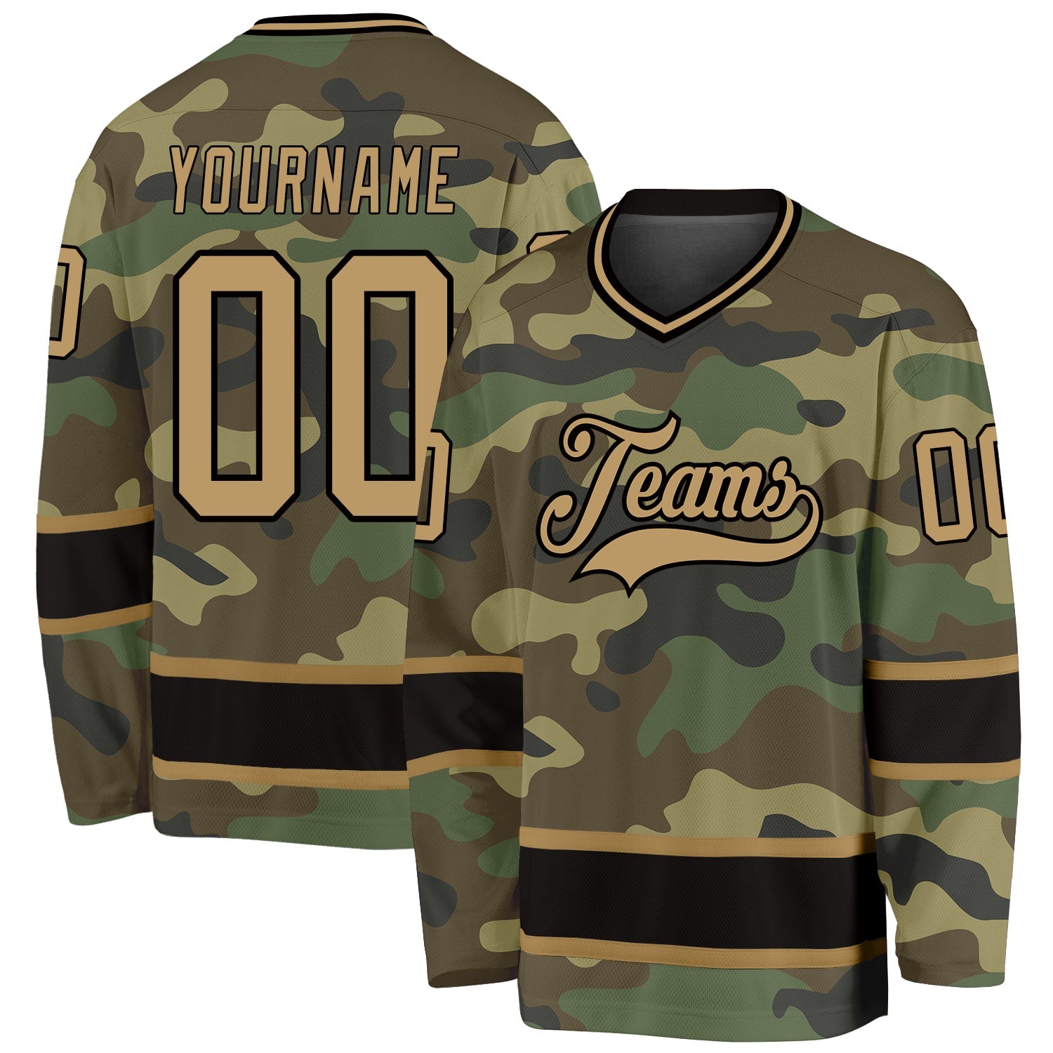 Custom Camo Old Gold-Black Salute To Service Hockey Jersey - Main View