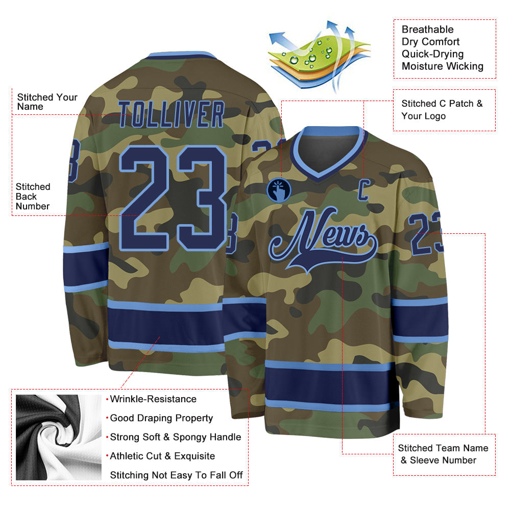 Custom Camo Navy-Light Blue Salute To Service Hockey Jersey view 2