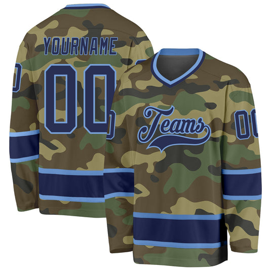 Custom Camo Navy-Light Blue Salute To Service Hockey Jersey - Main View