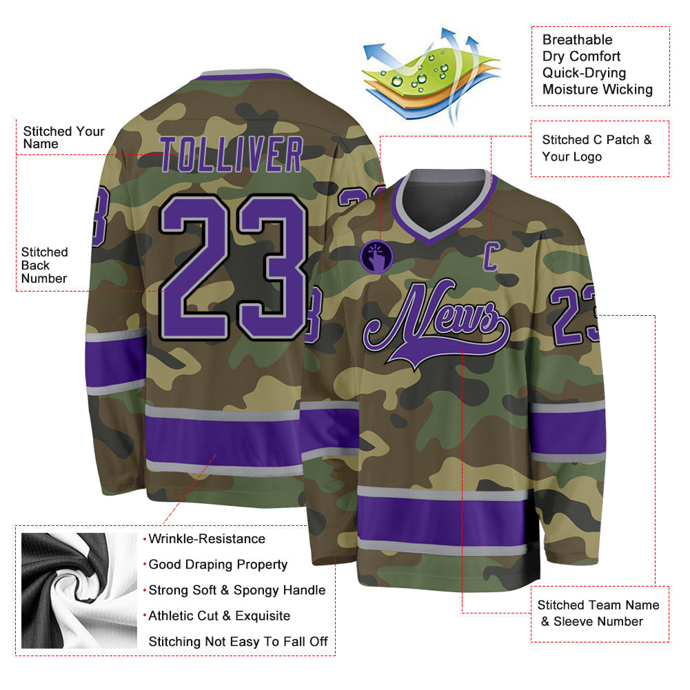 Custom Camo Purple-Black Salute To Service Hockey Jersey view 2