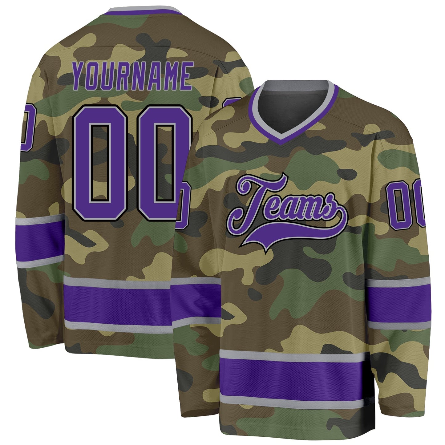 Custom Camo Purple-Black Salute To Service Hockey Jersey - Main View