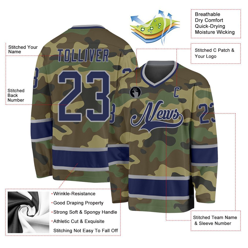 Custom Camo Navy-Gray Salute To Service Hockey Jersey view 2
