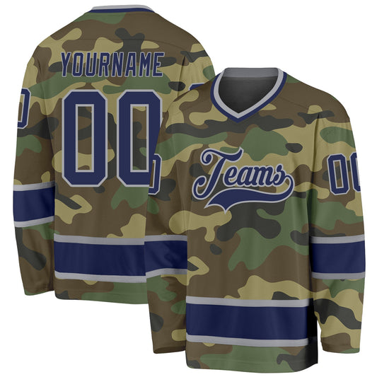Custom Camo Navy-Gray Salute To Service Hockey Jersey - Main View