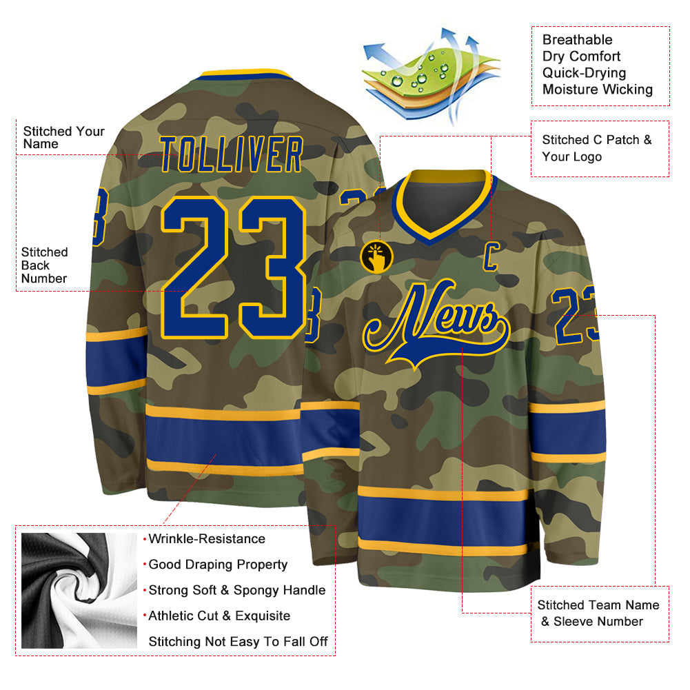 Custom Camo Royal-Gold Salute To Service Hockey Jersey view 2