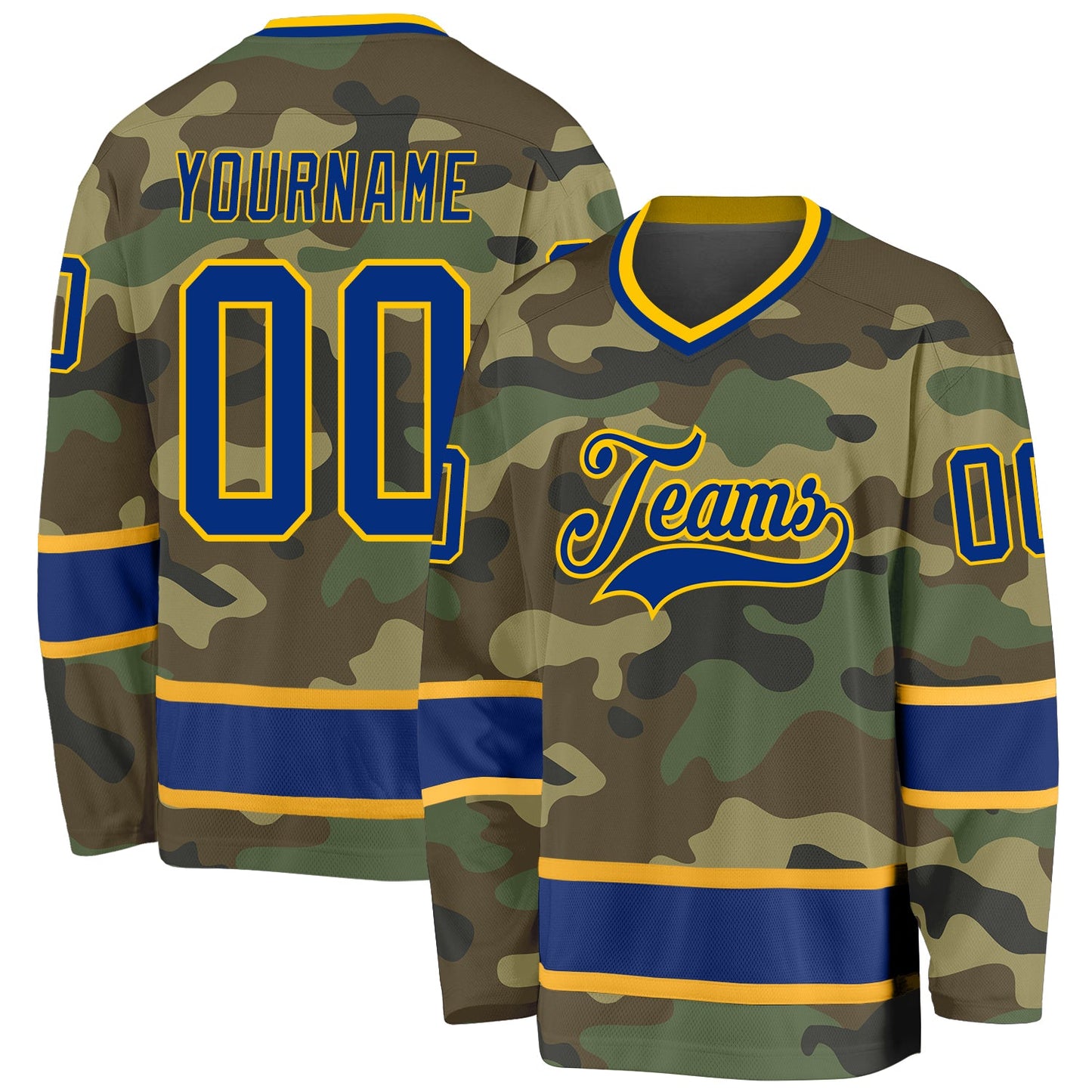 Custom Camo Royal-Gold Salute To Service Hockey Jersey - Main View